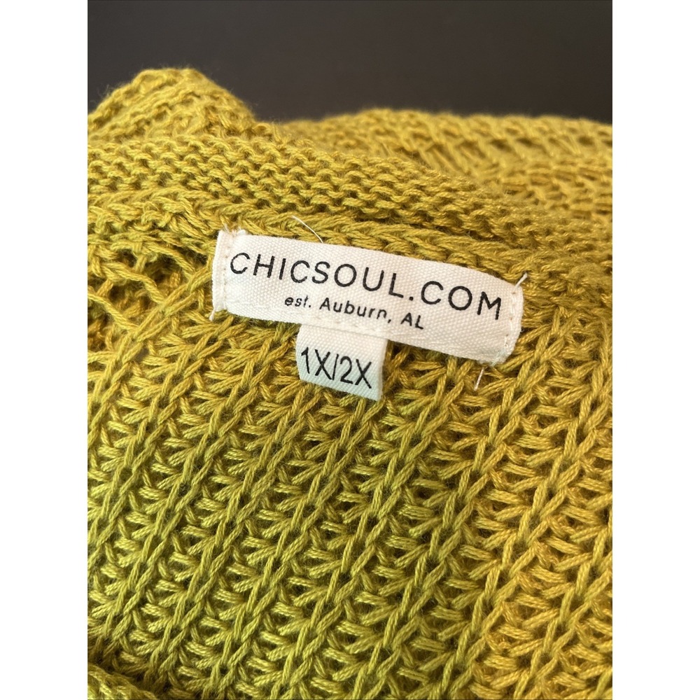 ChicSoul 1X/2X‎ Mustard Open Knit Sweater Oversized Tunic Pullover Boho - Picture 13 of 15